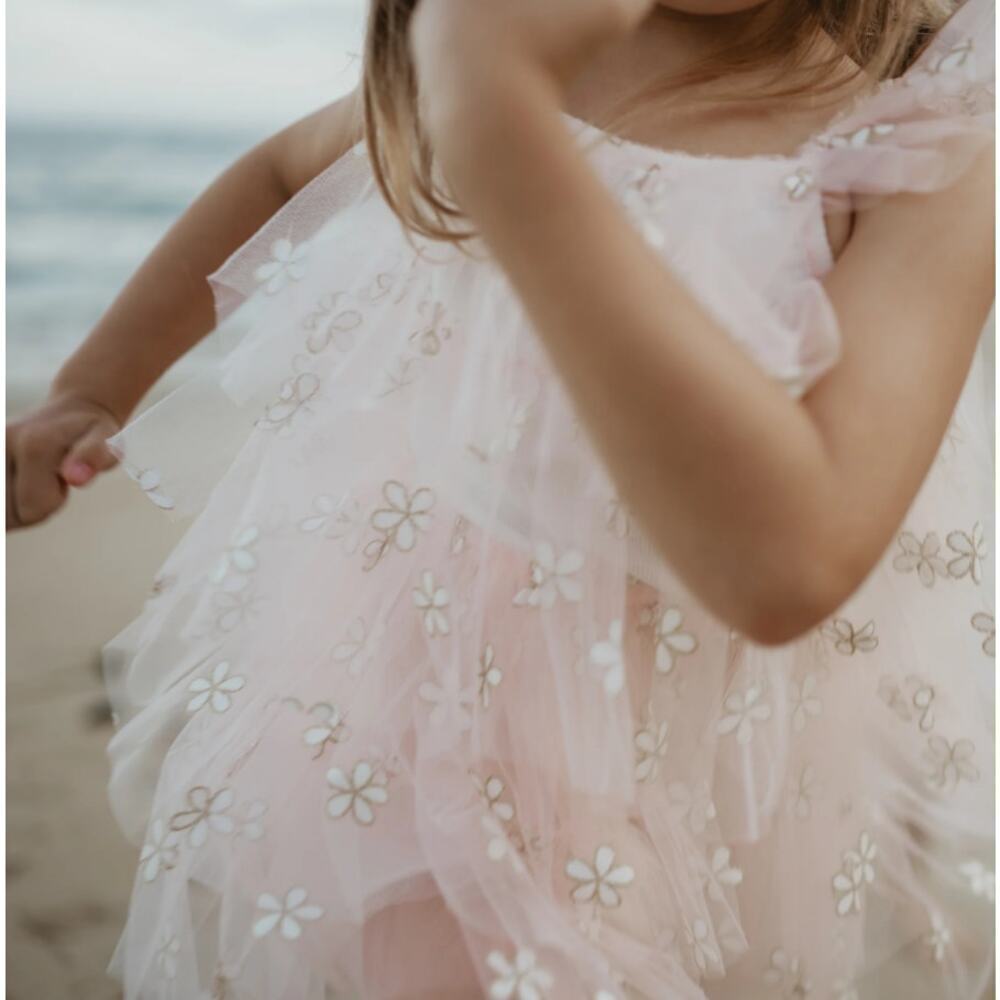 Petite Hailey Girl's Ivory Daisy Layered Tutu Sheer Dress Size 3 - Picture 4 of 7